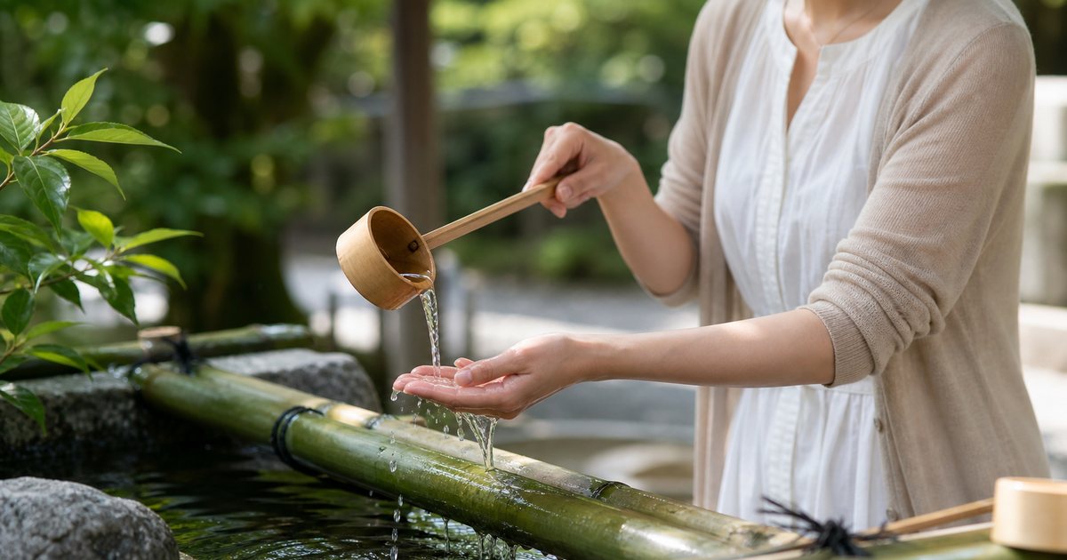神社の手水舎と柄杓