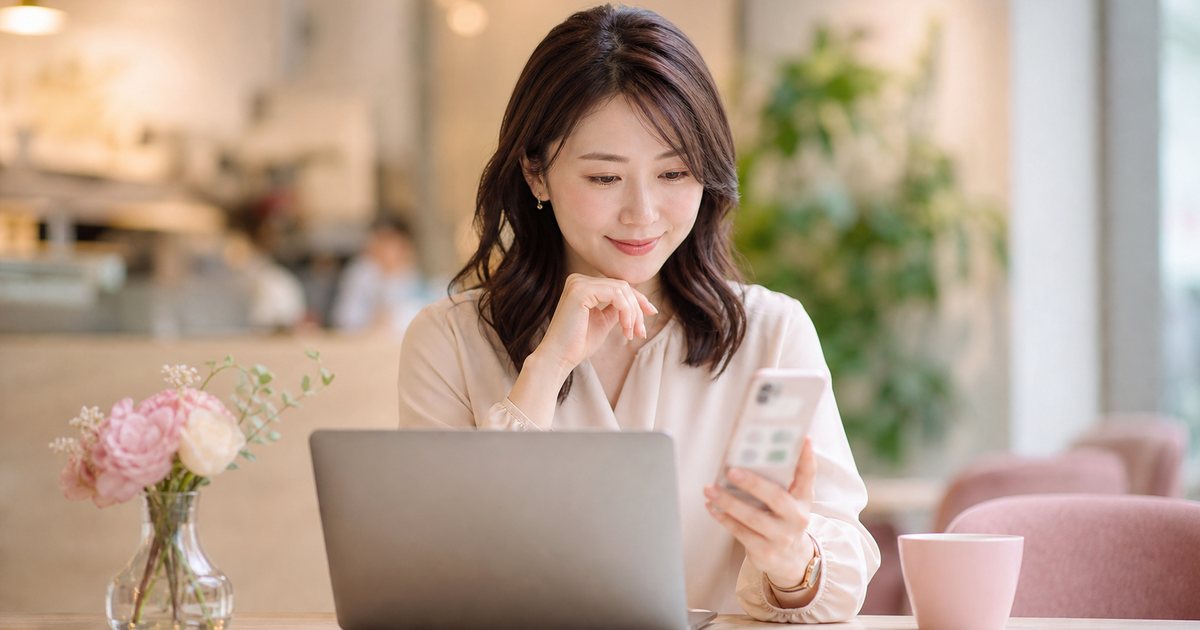 婚活プロフィールを確認する女性